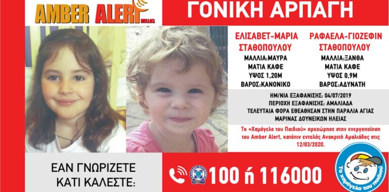Amber Alert για την αρπαγή από τον πατέρα τους δύο μικρών κοριτσιών από την Αμαλιάδα