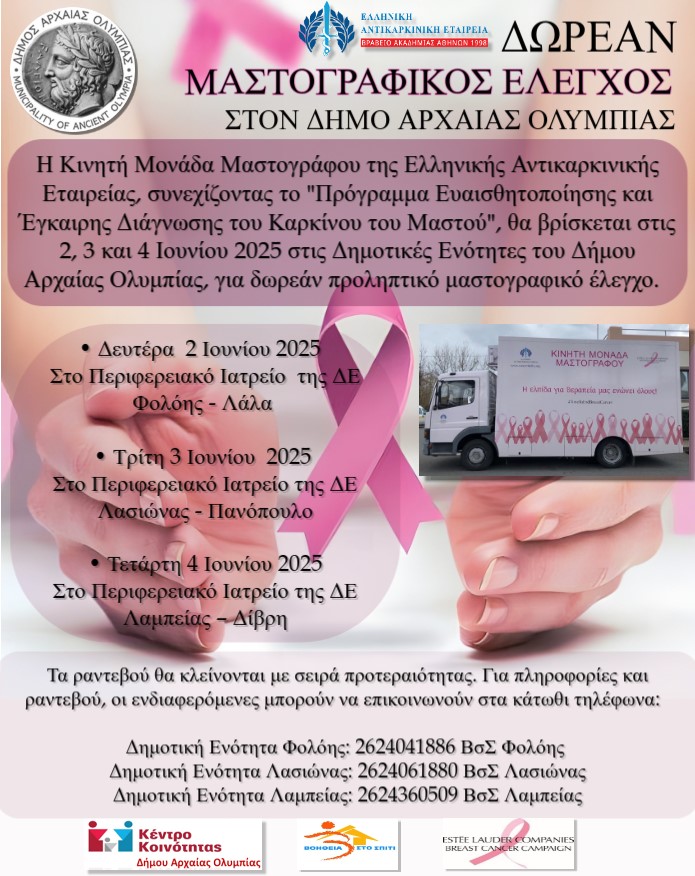 Η Κινητή Μονάδα Μαστογράφου της Ε.Α.Ε. σε Λάλα, Πανόπουλο και Δίβρη. Πώς να κλείσετε ραντεβού